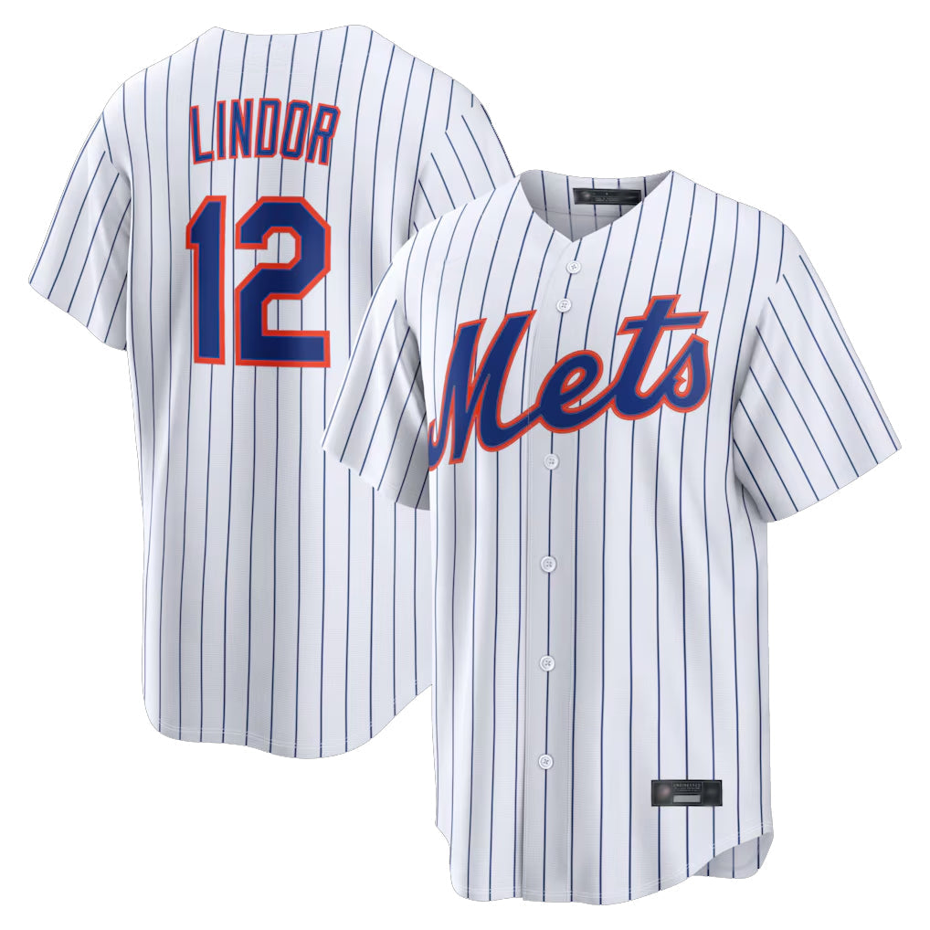 Punc NY.Mets #12 Francisco Lindor Player White Home Replica Stitched Jerseys