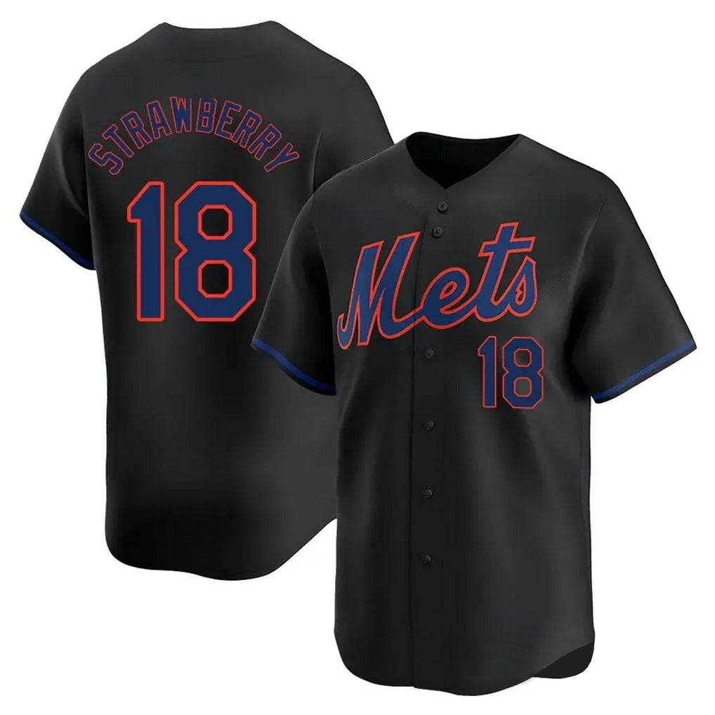 Punc NY.Mets #18 Darryl Strawberry Player Black Alternate Home Limited Stitched Jerseys