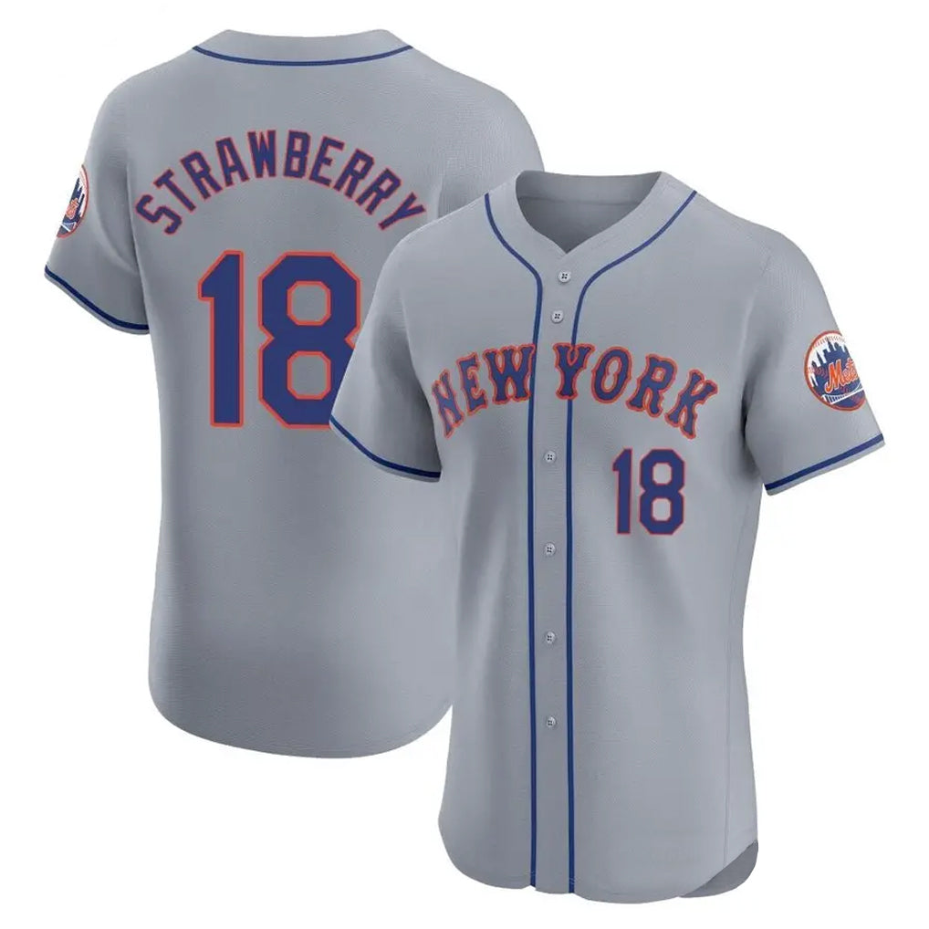 Punc NY.Mets #18 Darryl Strawberry Player Gray Road Limited Elite Home Stitched Jerseys