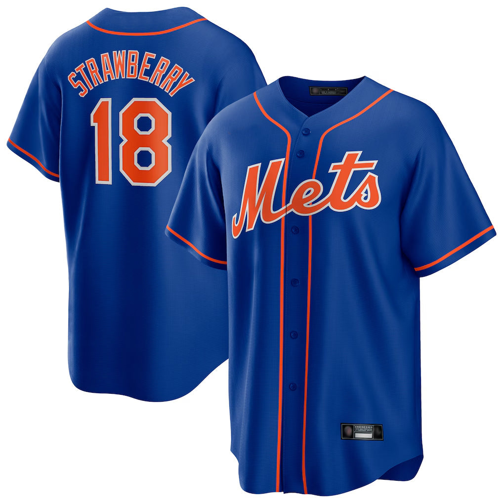 Punc NY.Mets #18 Darryl Strawberry Player Royal Home Game Stitched Jerseys