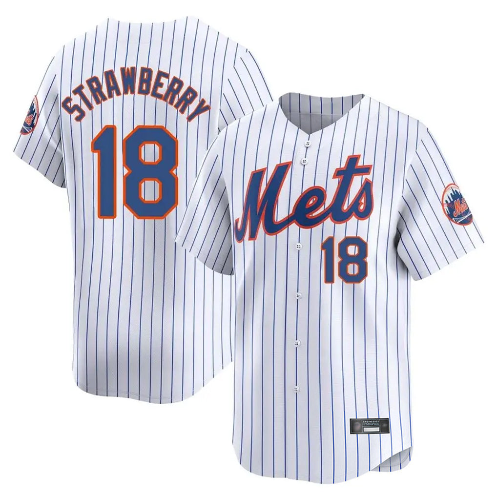 Punc NY.Mets #18 Darryl Strawberry Player White Home Limited Stitched Jerseys