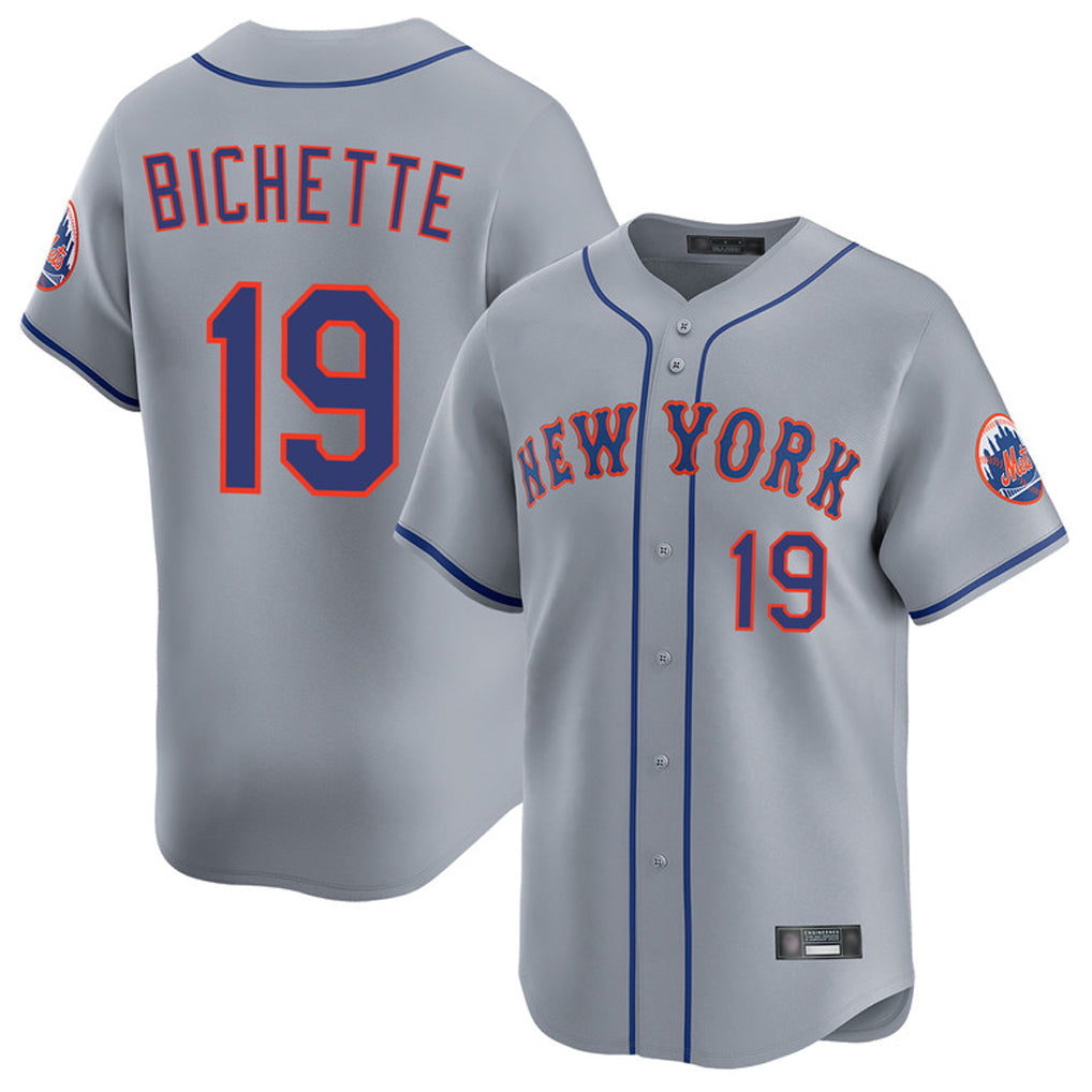 Punc NY.Mets #19 Bo Bichette Player Gray Road Limited Home Stitched Jerseys