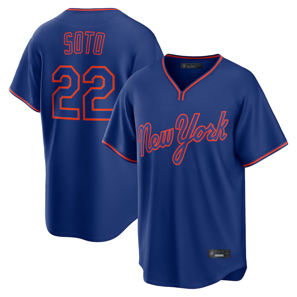 Punc NY.Mets #22 Juan Soto Player Royal T-shirt Home Game Stitched Jerseys