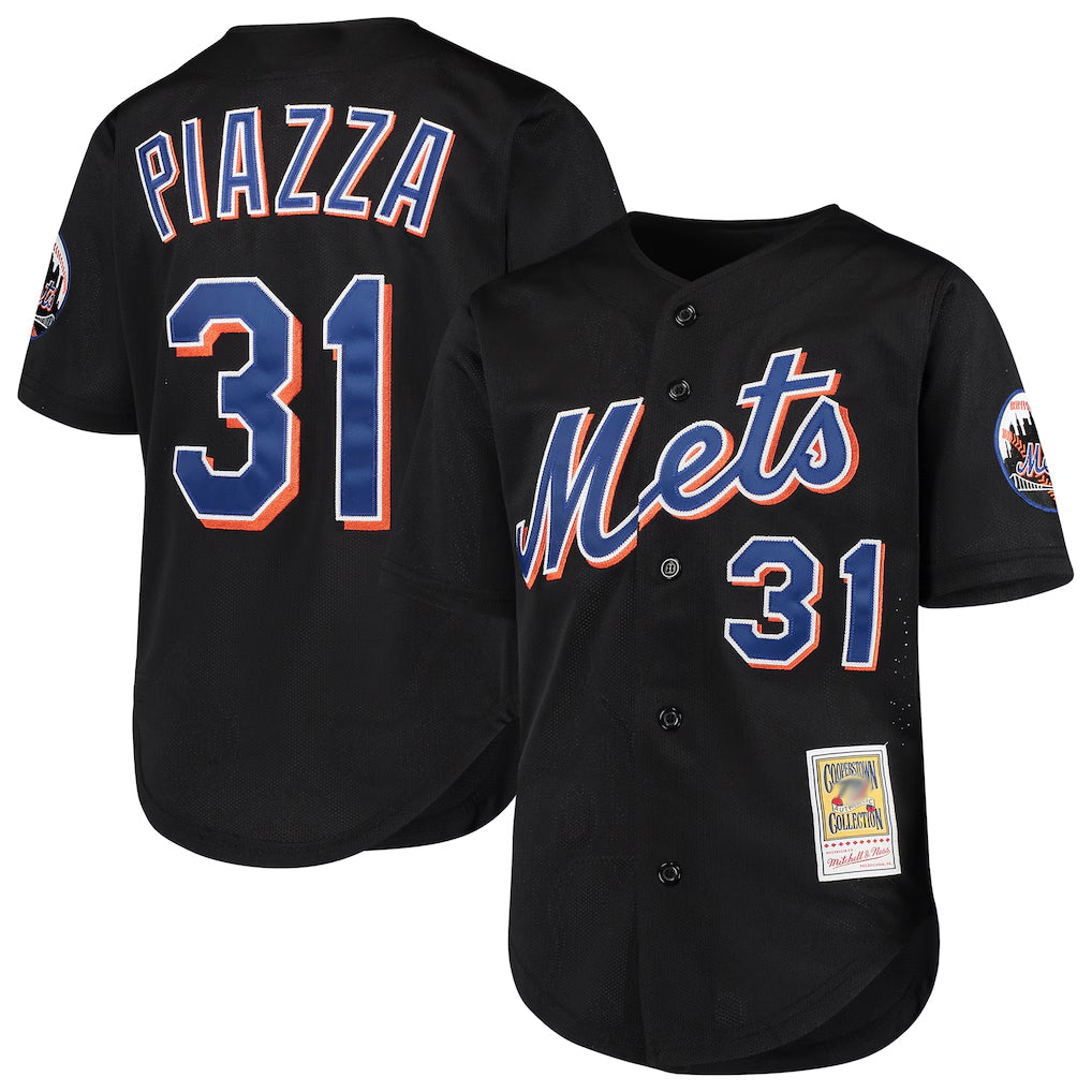Punc NY.Mets #31 Mike Piazza Player Black Mitchell & Ness Cooperstown Collection Home Limited Stitched Jerseys