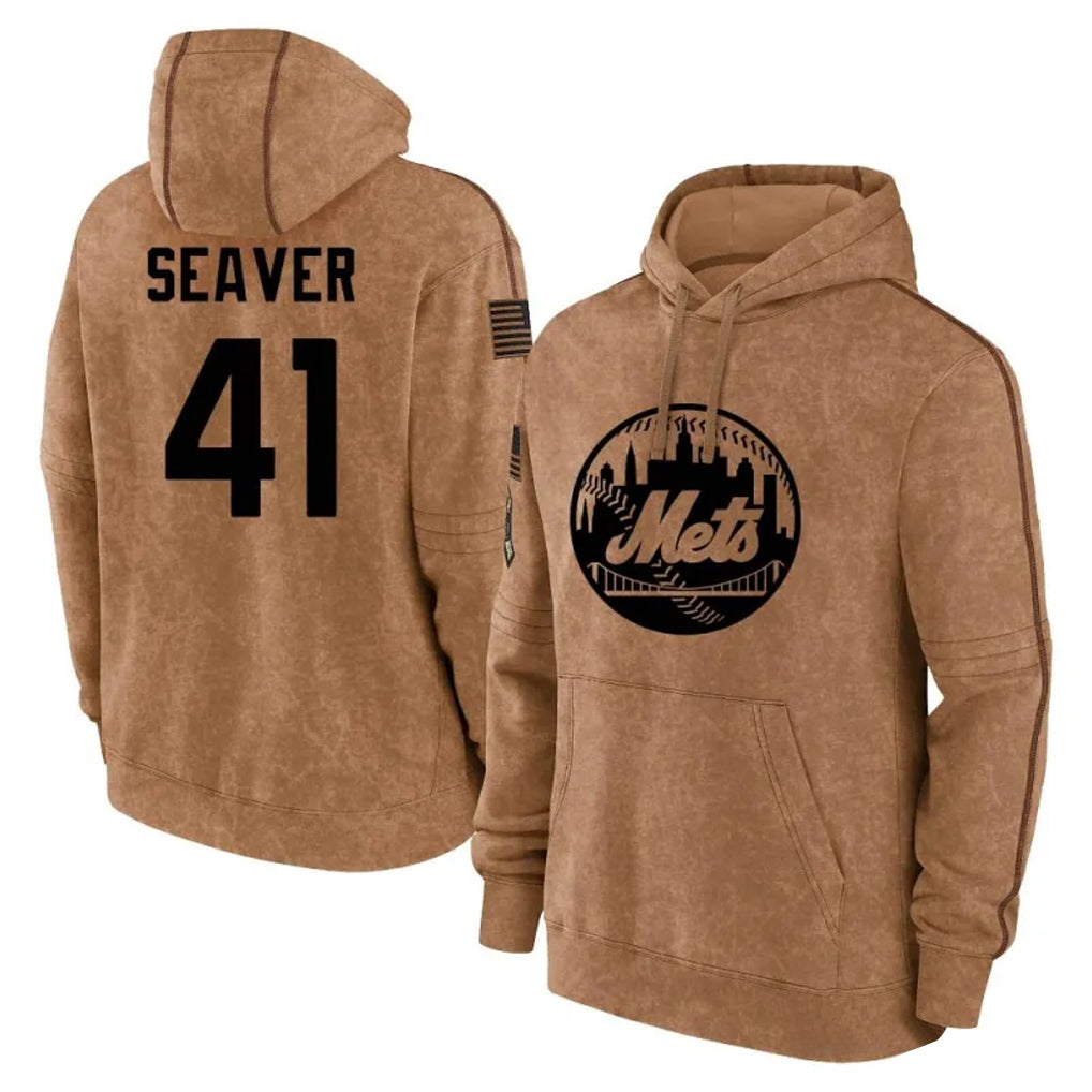 Punc NY.Mets #41 Tom Seaver Player Brown Club Pullover Hoodie Game Stitched Jerseys