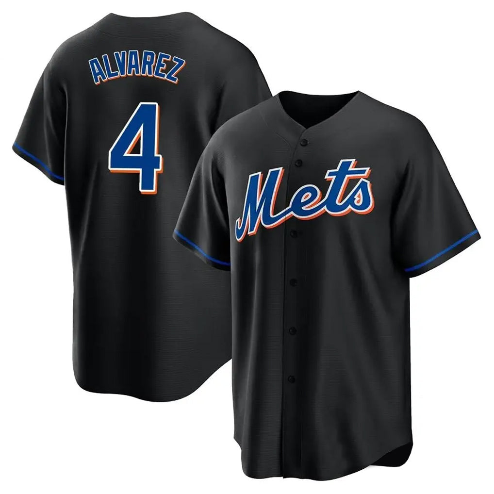 Punc NY.Mets #4 Francisco Alvarez Player Black Replica Home Game Stitched Jerseys