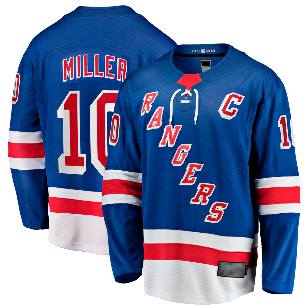 Punc NY.Rangers #10 JT Miller Blue Home Captain's Patch Breakaway Jerseys