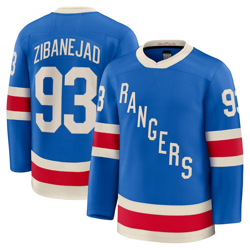 Punc NY.Rangers #93 Mika Zibanejad Blue Centennial Premium Jerseys