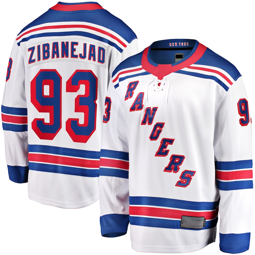 Punc NY.Rangers #93 Mika Zibanejad White Away Premier Breakaway Player Jerseys