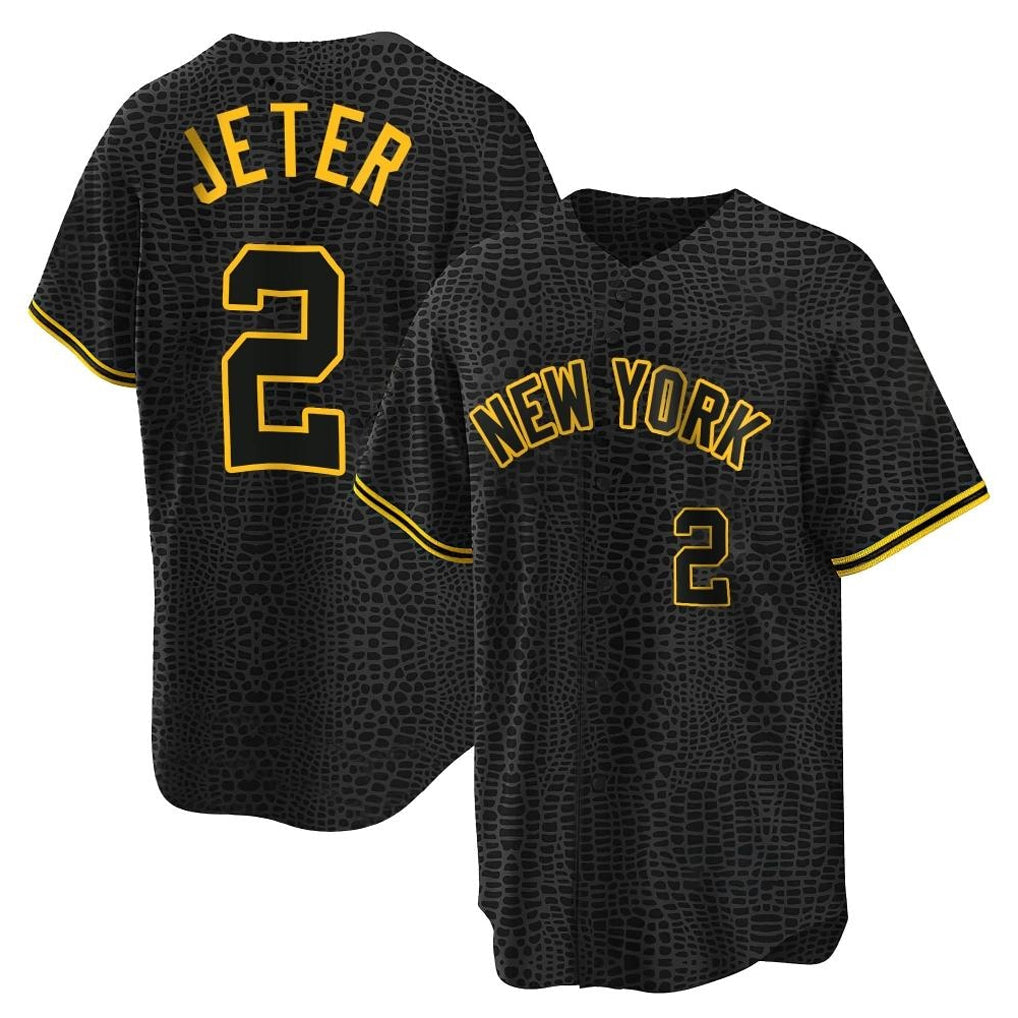 Punc NY.Yankees #2 Derek Jeter Player Black Snake Skin City Game Home Stitched Jerseys