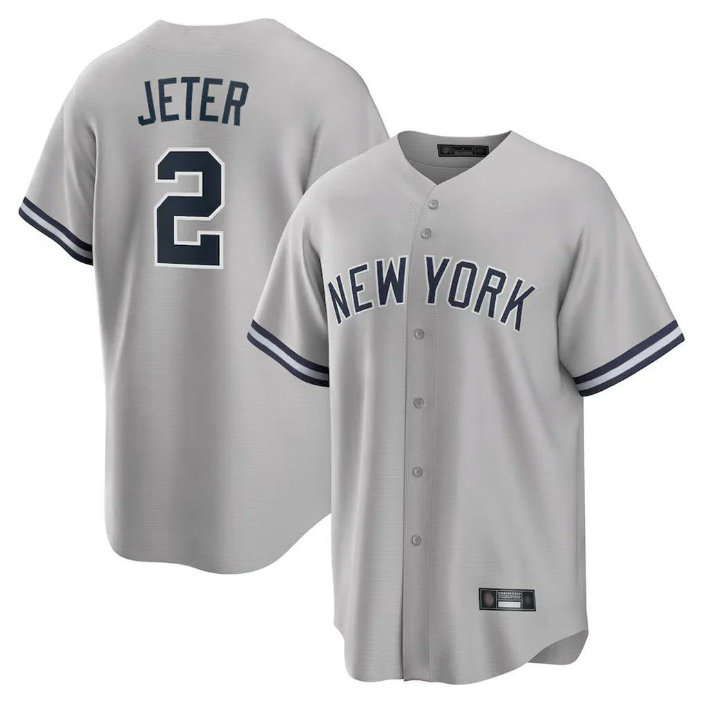 Punc NY.Yankees #2 Derek Jeter Player Gray Road Game Stitched Jerseys