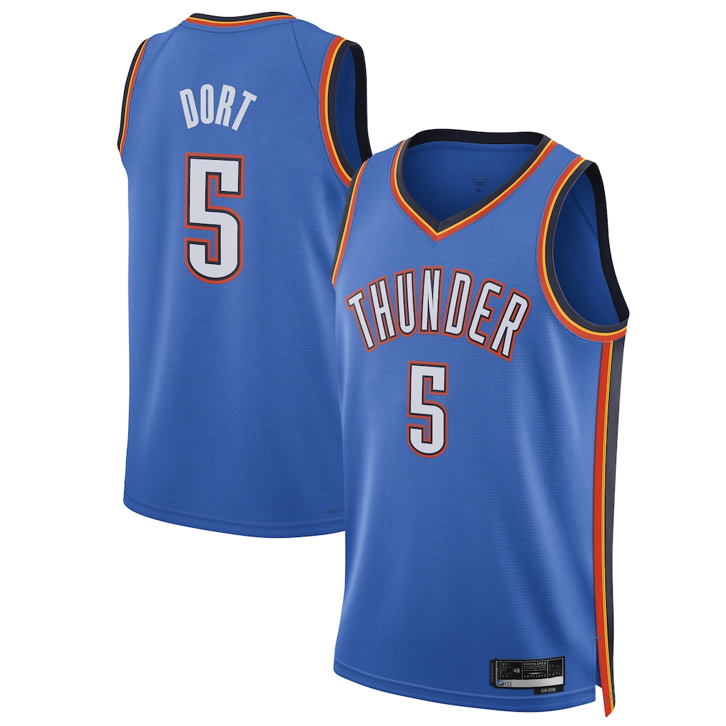 Punc OC.Thunder #5 Luguentz Dort Blue Swingman Player Stitched Jerseys - Icon Edition