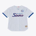 Punc P.76ers Mitchell & Ness White Head Coach Pinstripe Mesh Full-Button Baseball Jerseys