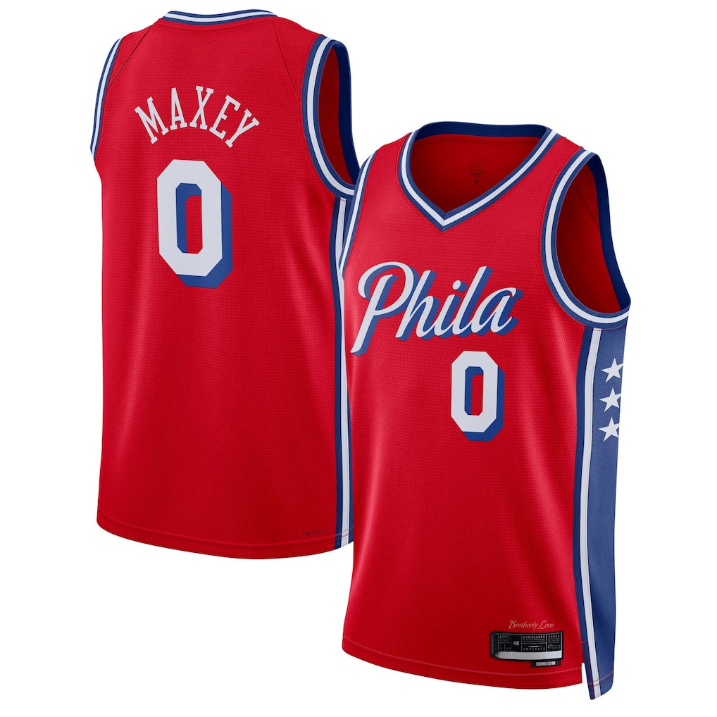 Punc P.76ers #0 Tyrese Maxey  Red Swingman Jerseys - Statement Edition