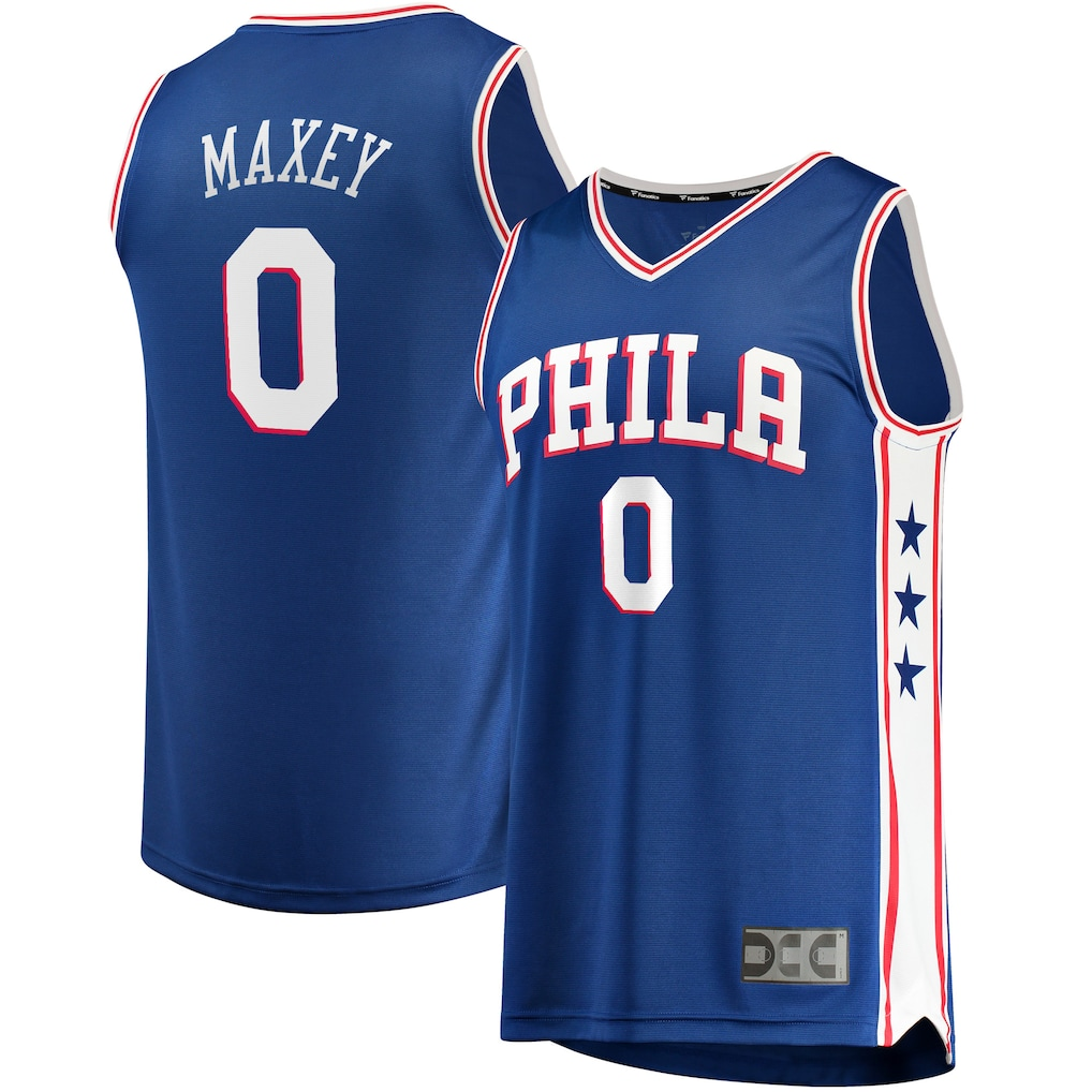 Punc P.76ers #0 Tyrese Maxey  Royal Fast Break Replica Jerseys - Icon Edition