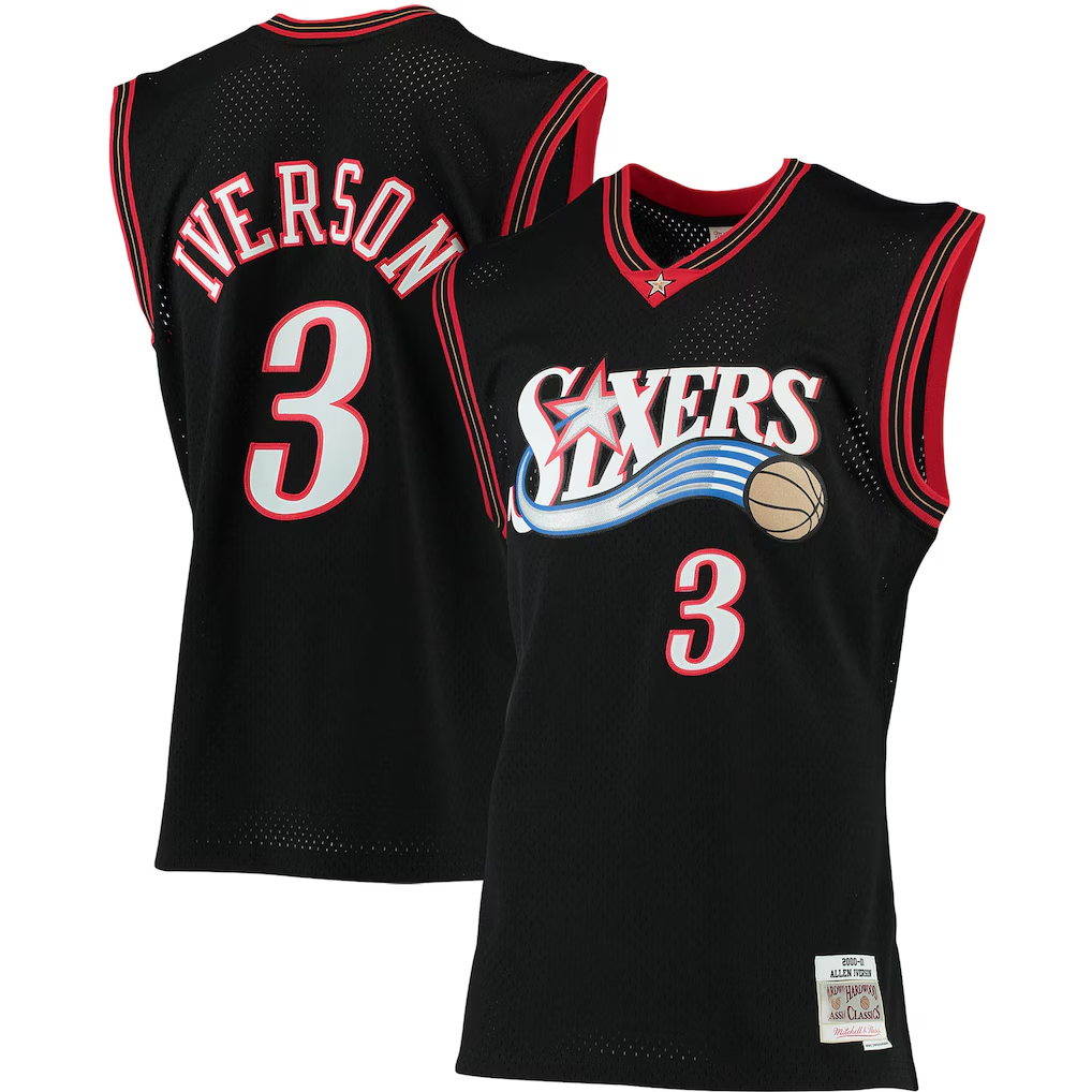 Punc P.76ers #3 Allen Iverson Mitchell & Ness Black 200001 Big & Tall Hardwood Classics Swingman Jerseys
