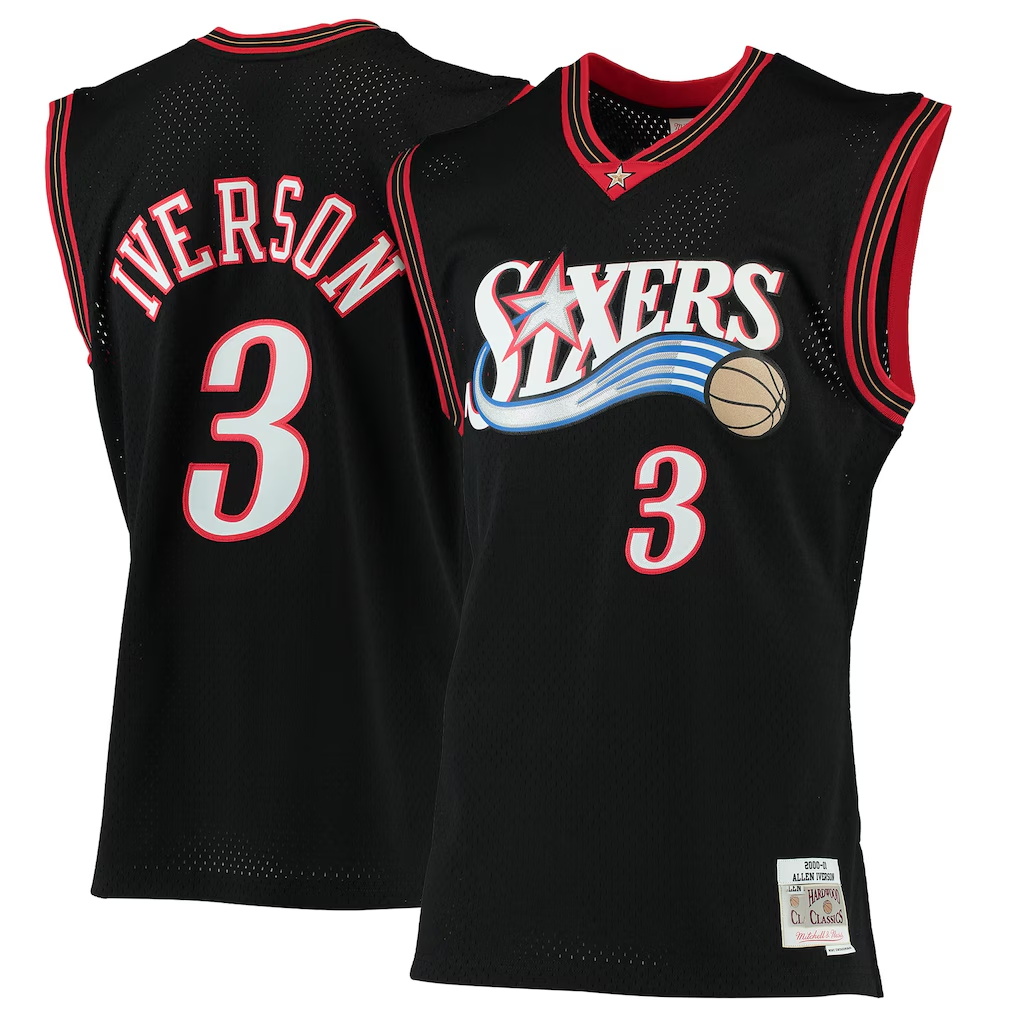 Punc P.76ers #3 Allen Iverson Mitchell & Ness Black 2000-01 Hardwood Classics Swingman Jerseys
