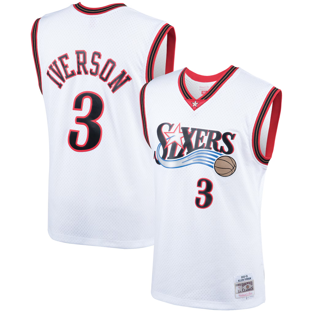 Punc P.76ers #3 Allen Iverson Mitchell & Ness White Hardwood Classics Swingman Jerseys