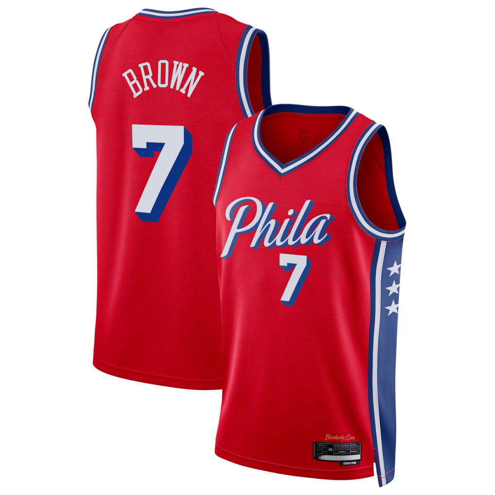 Punc P.76ers #7 Jaylen Brown Red Swingman Jerseys - Statement Edition