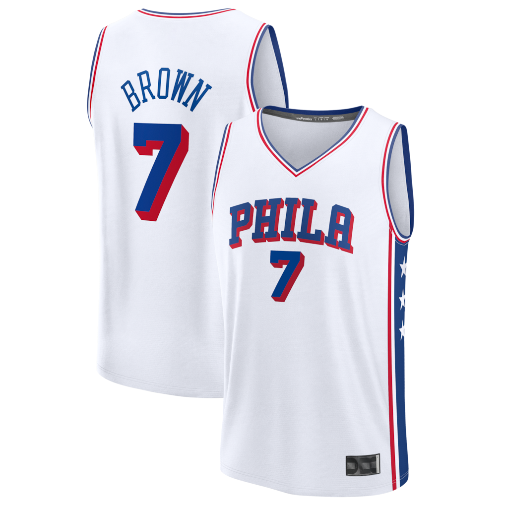 Punc P.76ers #7 Jaylen Brown White Fast Break Jerseys - Association Edition