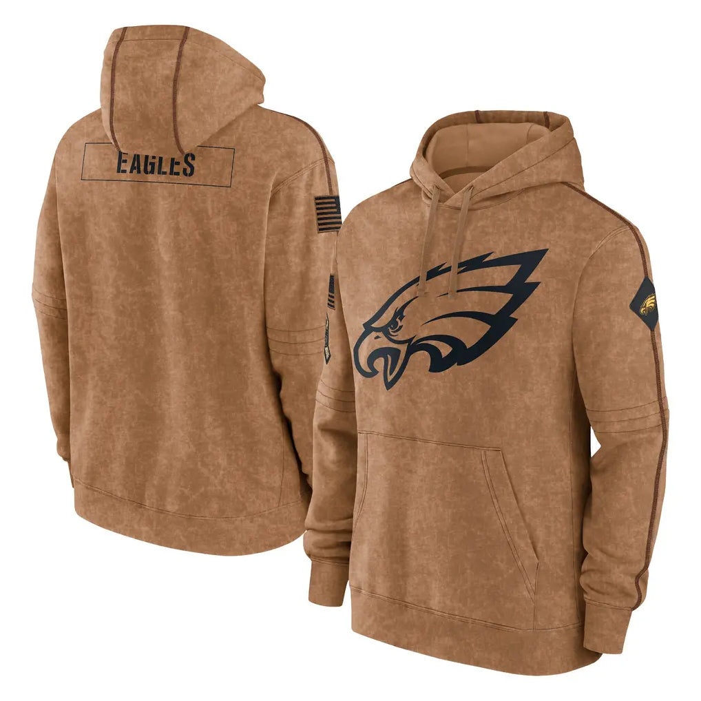 Punc P.Eagles Brown Salute to Service Pullover Hoodies Limited Game Blank Player Stitched Jerseys