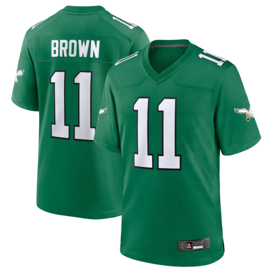 Punc P.Eagles #11 A.J. Brown Green Alternate Game Player Stitched American Stitched Jerseys