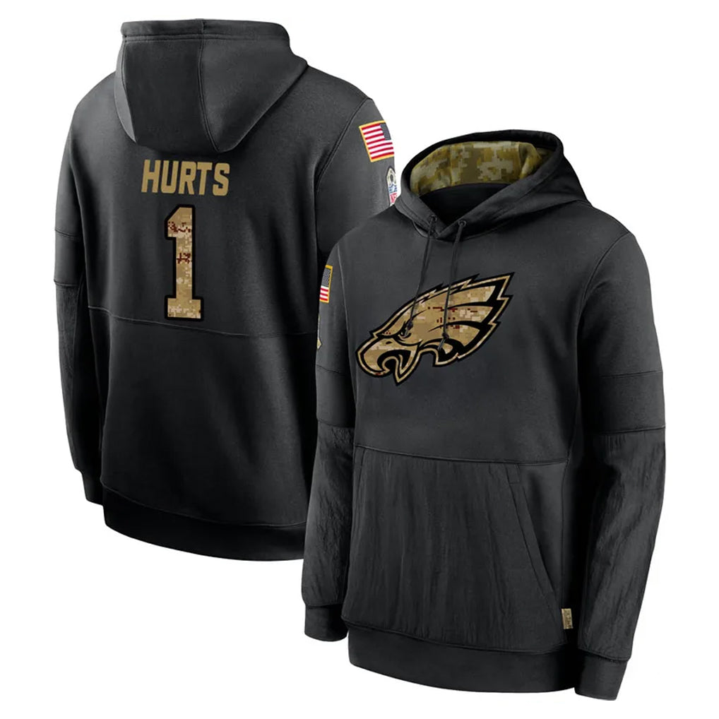 Punc P.Eagles #1 Jalen Hurts Player Black Salute to Service Hoodies Limited Game Stitched Jerseys