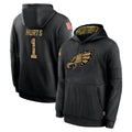 Punc P.Eagles #1 Jalen Hurts Player Black Salute to Service Hoodies Limited Game Stitched Jerseys