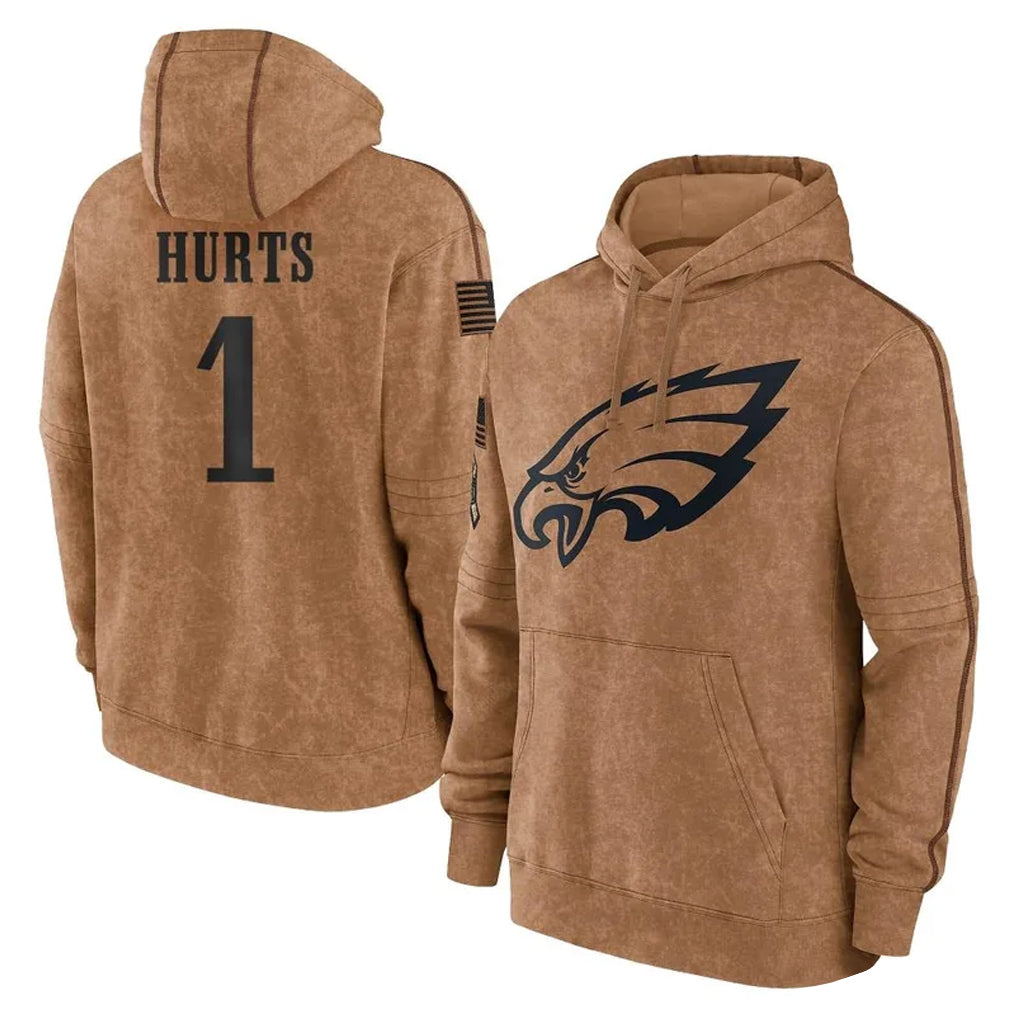 Punc P.Eagles #1 Jalen Hurts Player Brown Salute to Service Pullover Hoodies Limited Game Stitched Jerseys