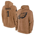 Punc P.Eagles #1 Jalen Hurts Player Brown Salute to Service Pullover Hoodies Limited Game Stitched Jerseys