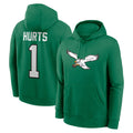 Punc P.Eagles #1 Jalen Hurts Player Green Pullover Hoodies Home Game Stitched Jerseys