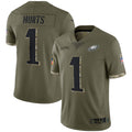 Punc P.Eagles #1 Jalen Hurts Player Salute To Service Olive Stitched Jerseys