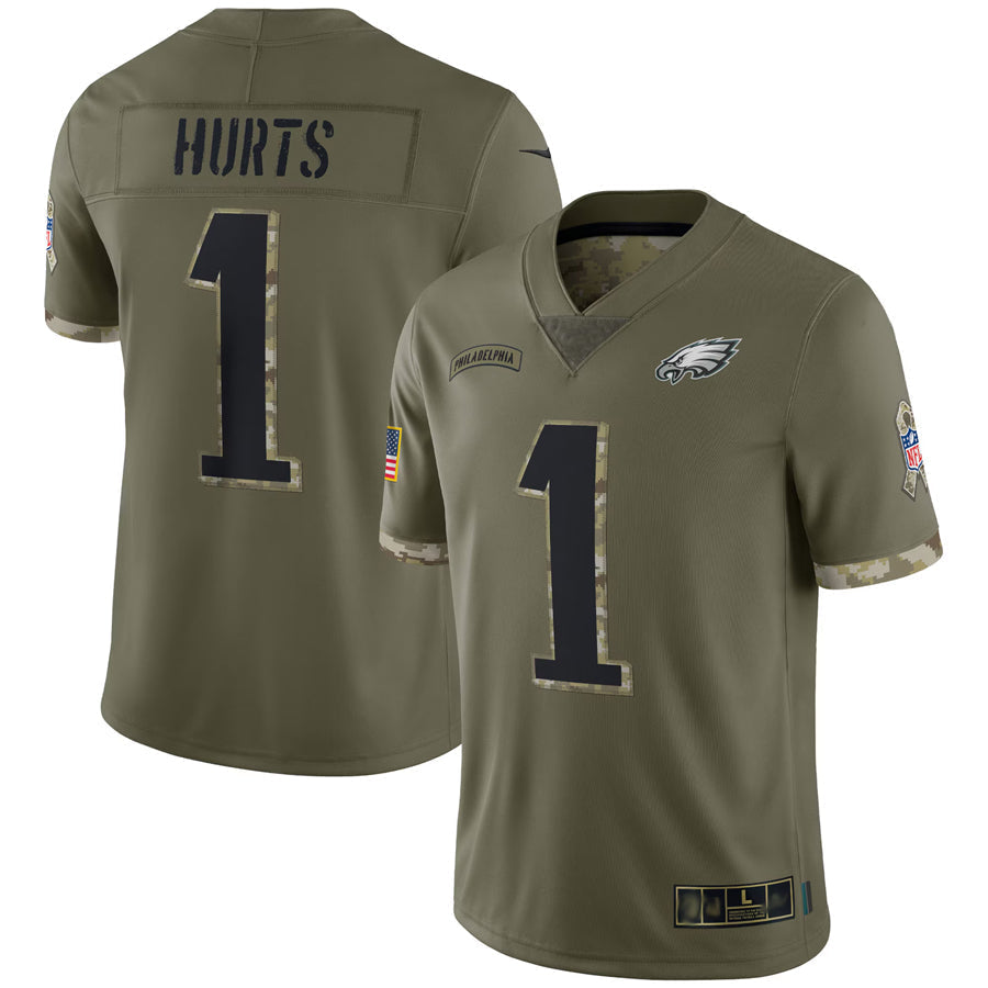 Punc P.Eagles #1 Jalen Hurts Player Salute To Service Olive Stitched Jerseys