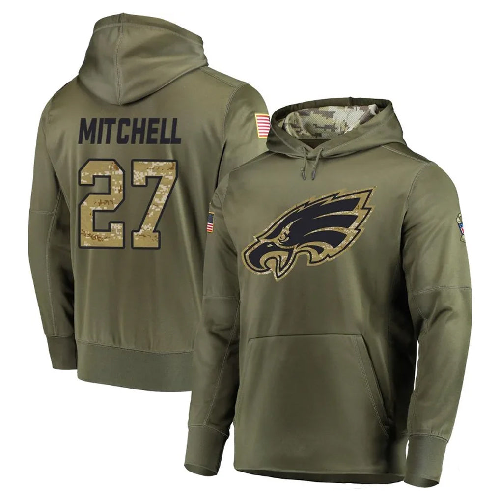 Punc P.Eagles #27 Quinyon Mitchell Player Olive Salute to Service Pullover Hoodies Home Game Stitched Jerseys