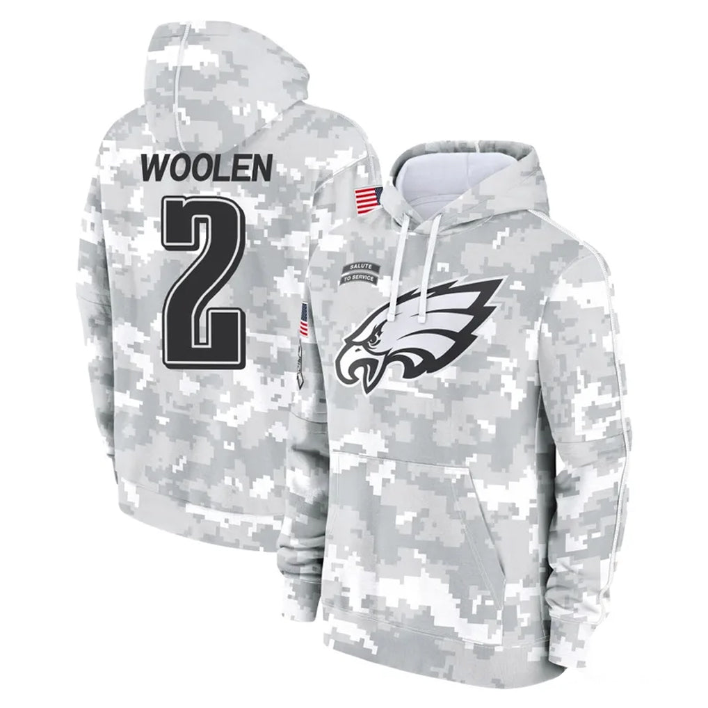 Punc P.Eagles #2 Riq Woolen Player Arctic Camo Salute to Service Pullover Hoodies Limited Game Stitched Jerseys