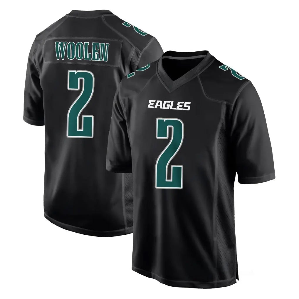 Punc P.Eagles #2 Riq Woolen Player Carbon Black Fashion Home Game Stitched Jerseys
