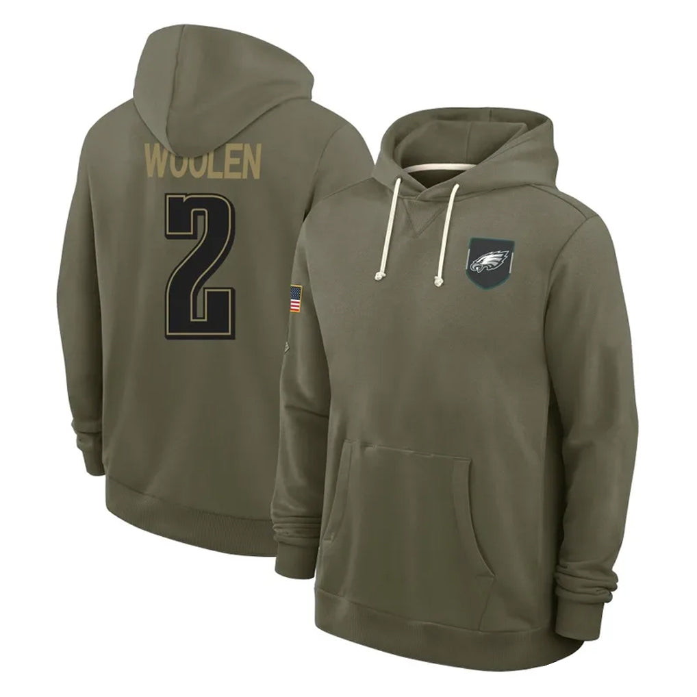 Punc P.Eagles #2 Riq Woolen Player Olive Salute to Service Pullover Hoodies Limited Stitched Jerseys