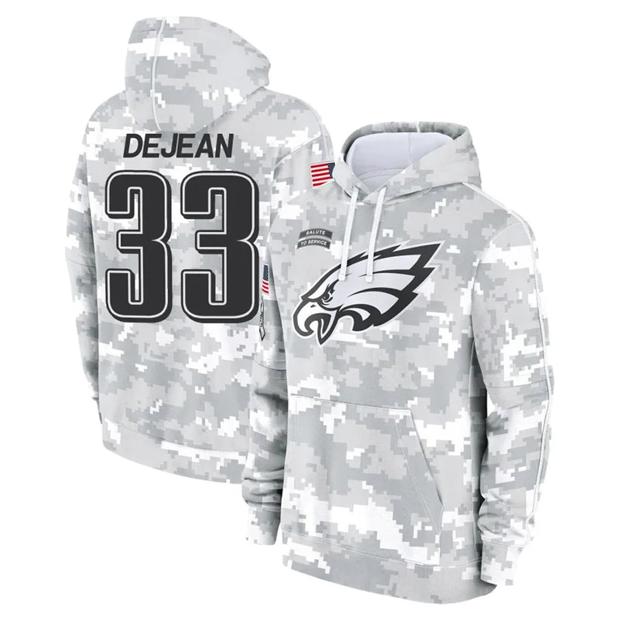Punc P.Eagles #33 Cooper DeJean Player Military Hoodie Arctic Camo Salute To Service Stitched Jerseys