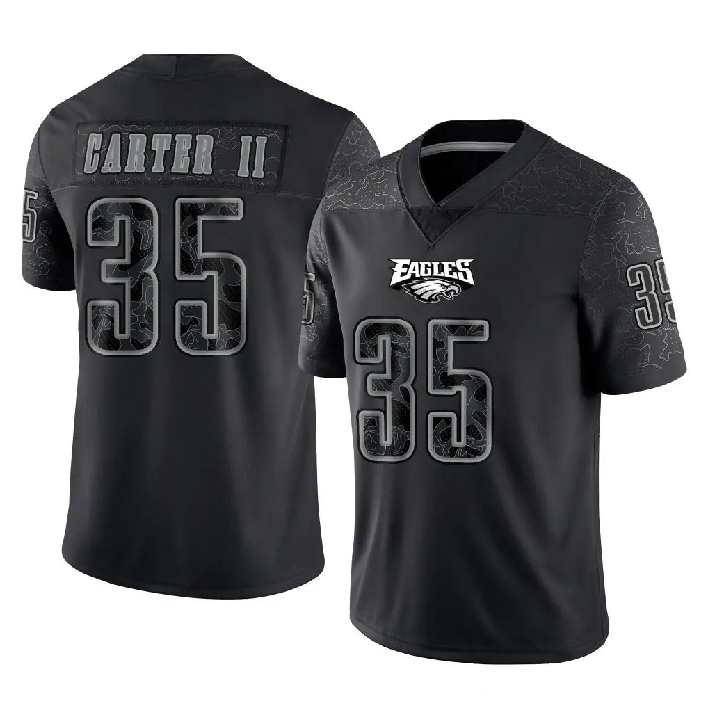 Punc P.Eagles #35 Michael Carter II Player Black Reflective Limited Home Game Stitched Jerseys