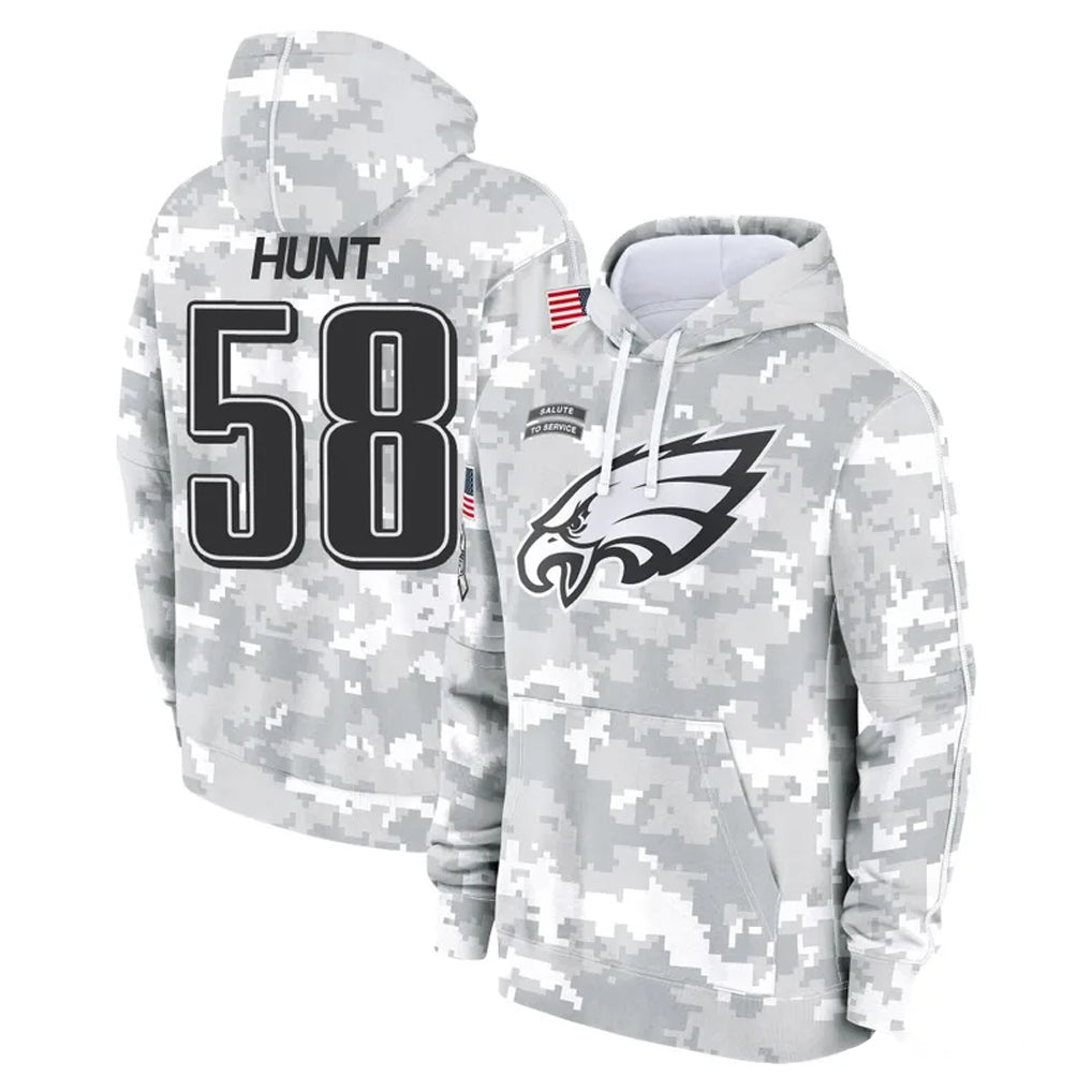 Punc P.Eagles #58 Jalyx Hunt Player Arctic Camo Salute to Service Pullover Hoodies Limited Game Stitched Jerseys