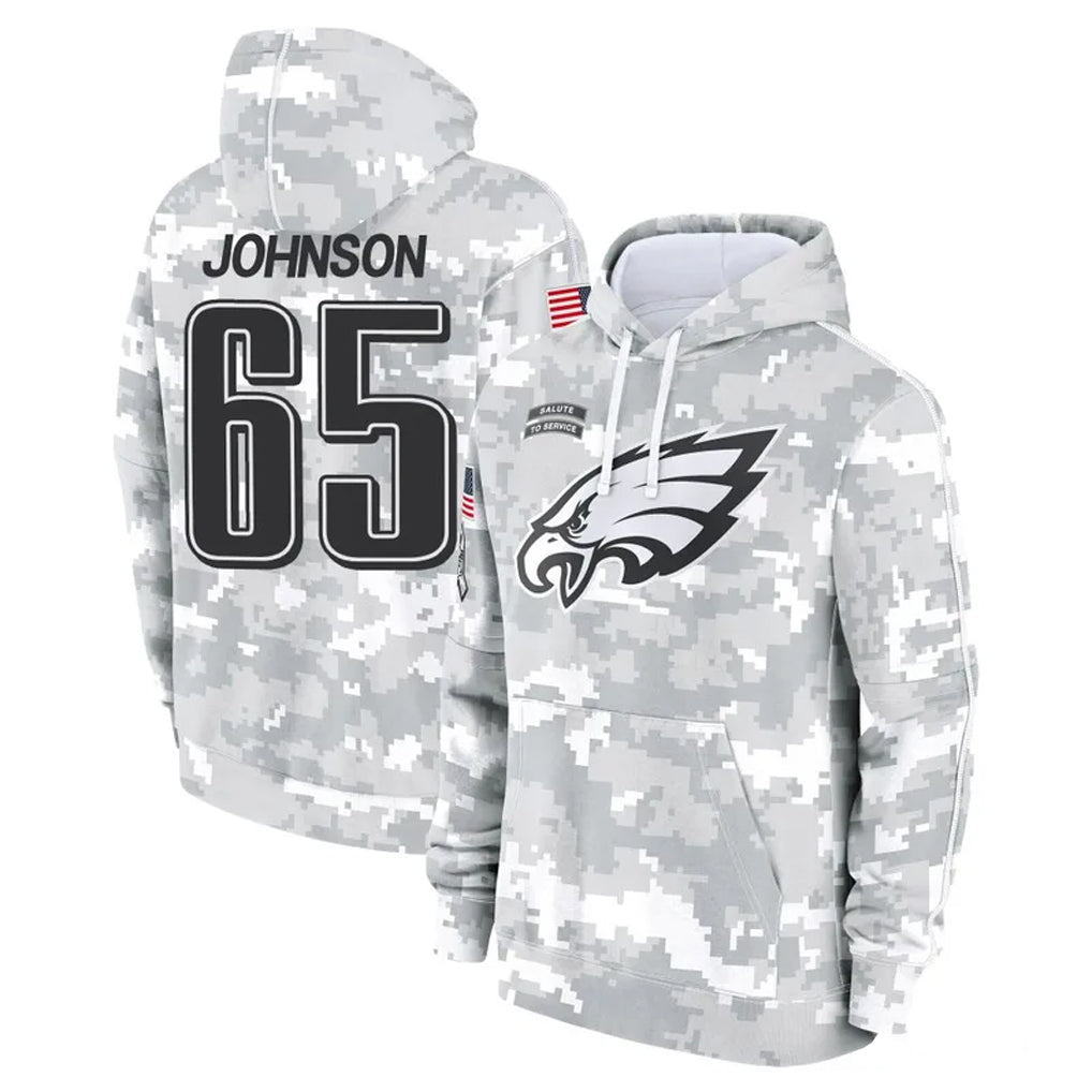 Punc P.Eagles #65 Lane Johnson Player Arctic Camo Salute to Service Pullover Hoodies Limited Game Stitched Jerseys