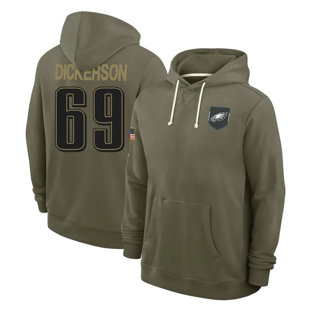 Punc P.Eagles #69 Landon Dickerson Player Olive Salute to Service Pullover Hoodies Limited Stitched Jerseys