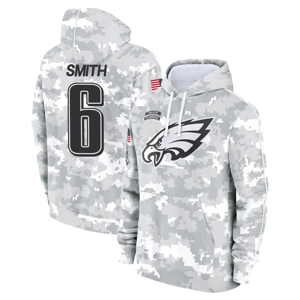 Punc P.Eagles #6 DeVonta Smith Player Arctic Camo Salute to Service Pullover Hoodies Limited Game Stitched Jerseys
