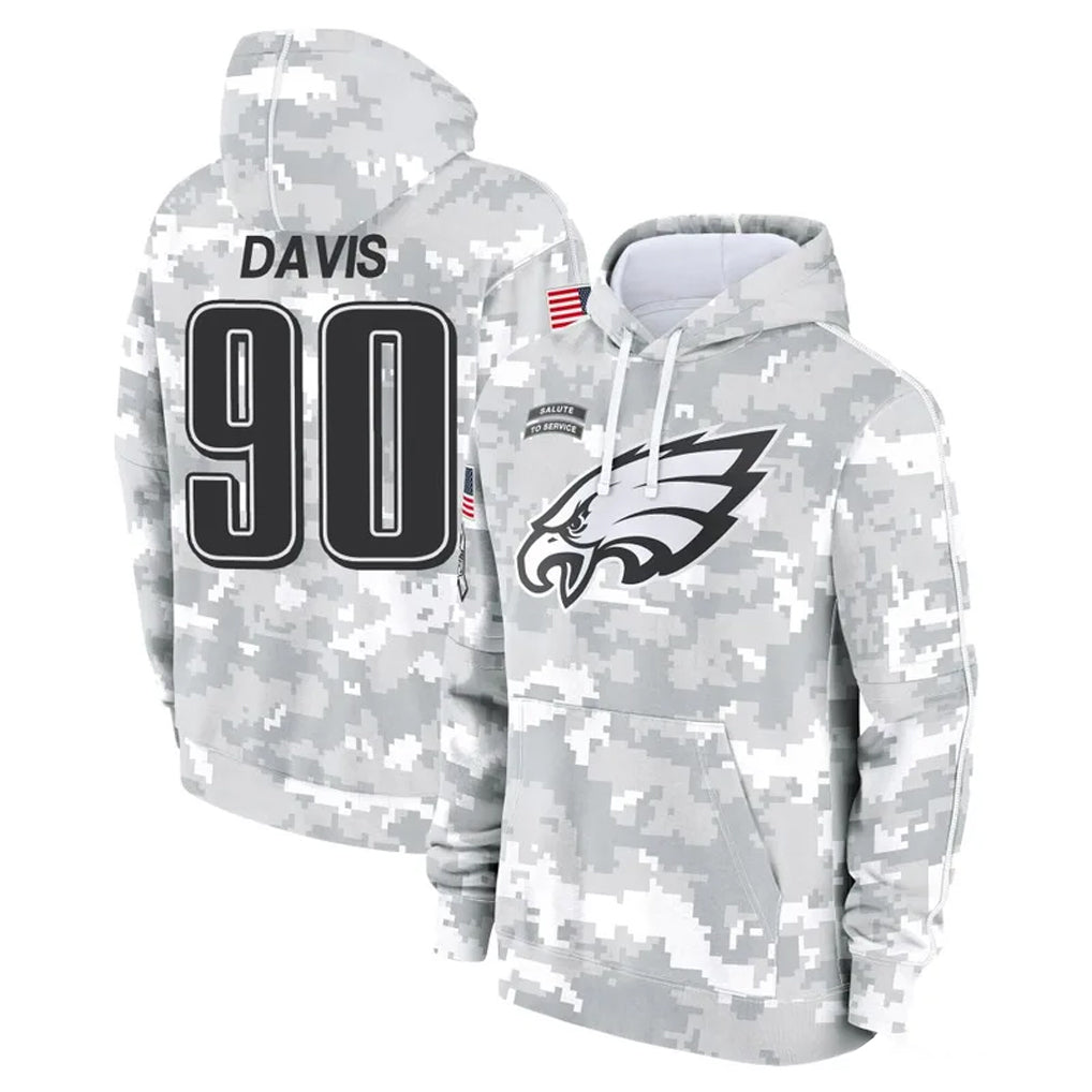 Punc P.Eagles #90 Jordan Davis Player Arctic Camo Salute to Service Pullover Hoodies Limited Game Stitched Jerseys