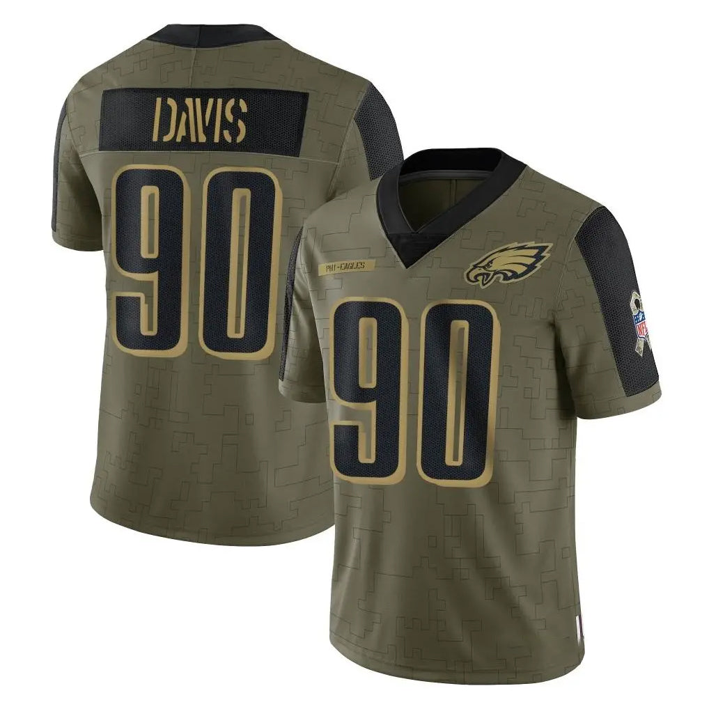 Punc P.Eagles #90 Jordan Davis Player Olive Salute To Service Limited Game Stitched Jerseys
