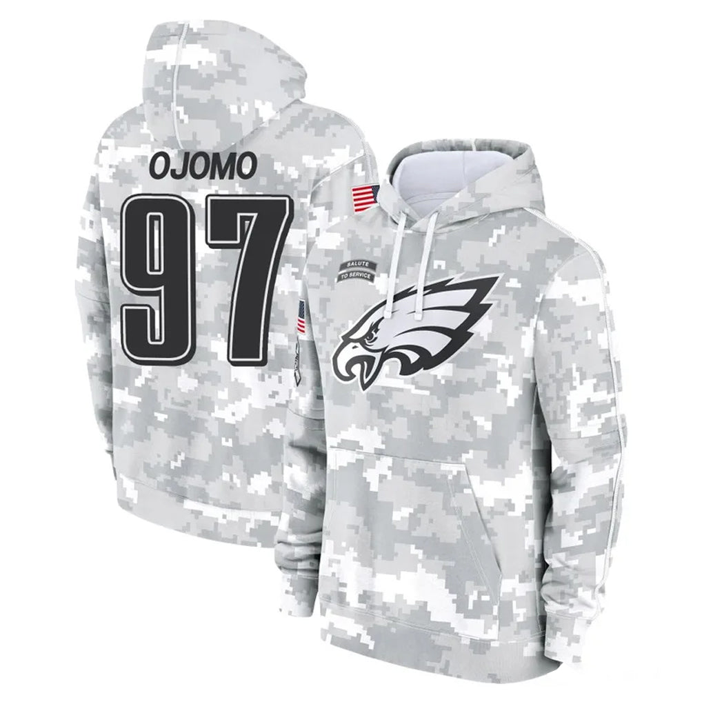 Punc P.Eagles #97 Moro Ojomo Player Arctic Camo Salute to Service Pullover Hoodies Limited Game Stitched Jerseys