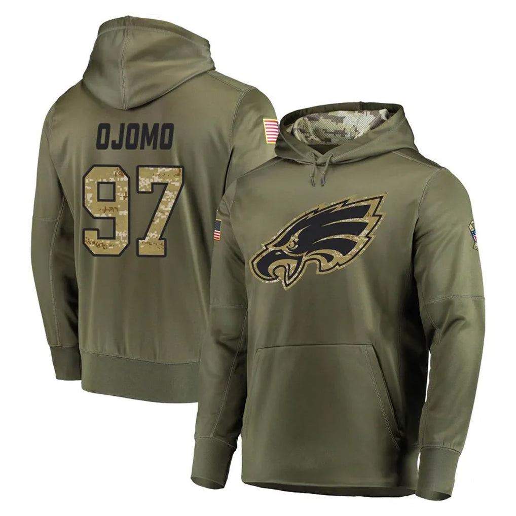 Punc P.Eagles #97 Moro Ojomo Player Olive Salute to Service Pullover Hoodies Home Game Stitched Jerseys