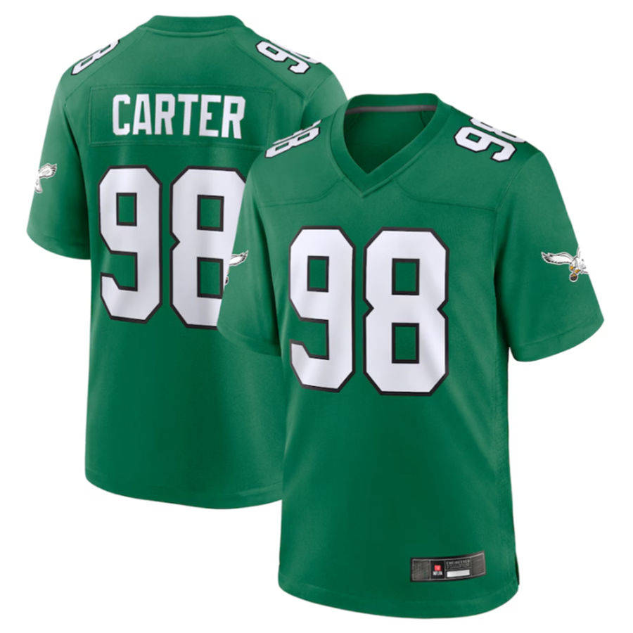 Punc P.Eagles #98 Jalen Carter Green Alternate Game Jersey Stitched American Stitched Jersey