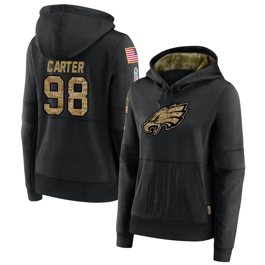 Punc P.Eagles #98 Jalen Carter Player Black Military Hoodie Game Stitched Jerseys