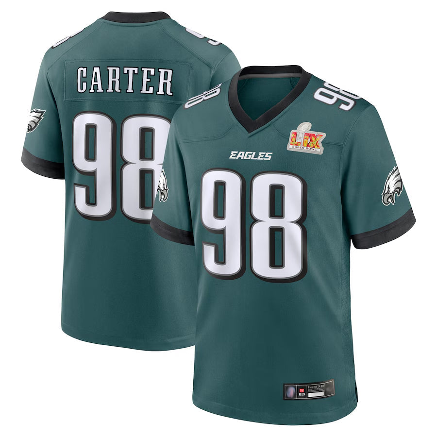Punc P.Eagles #98 Jalen Carter Player Midnight Green Super Bowl LIX Game Stitched Jerseys